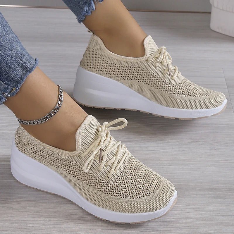 Knit Platform Sneakers | Lightweight Walking Shoe | Cushioned Support Sole