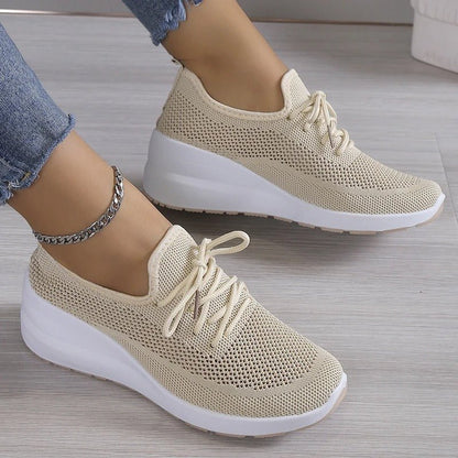 Knit Platform Sneakers | Lightweight Walking Shoe | Cushioned Support Sole