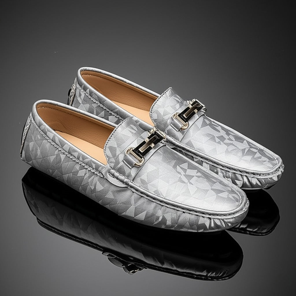 Geometric Leather Loafers | Slip-On Dress Shoe | Textured Finish