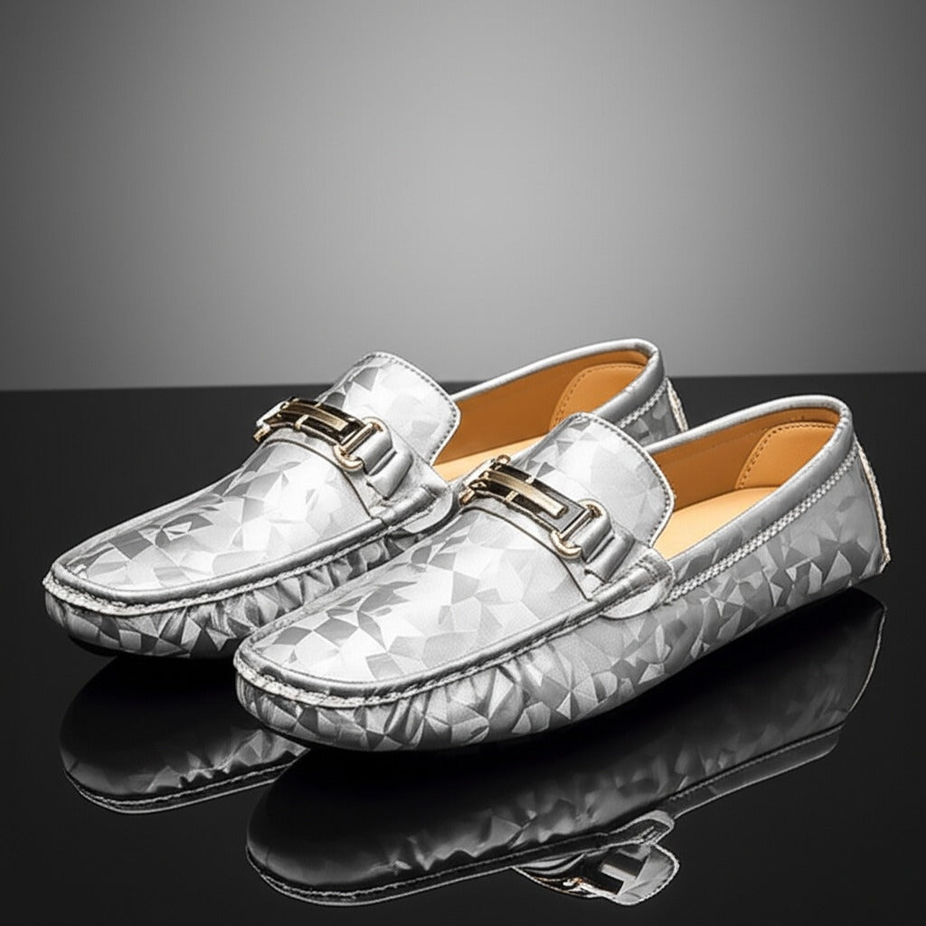 Geometric Leather Loafers | Slip-On Dress Shoe | Textured Finish