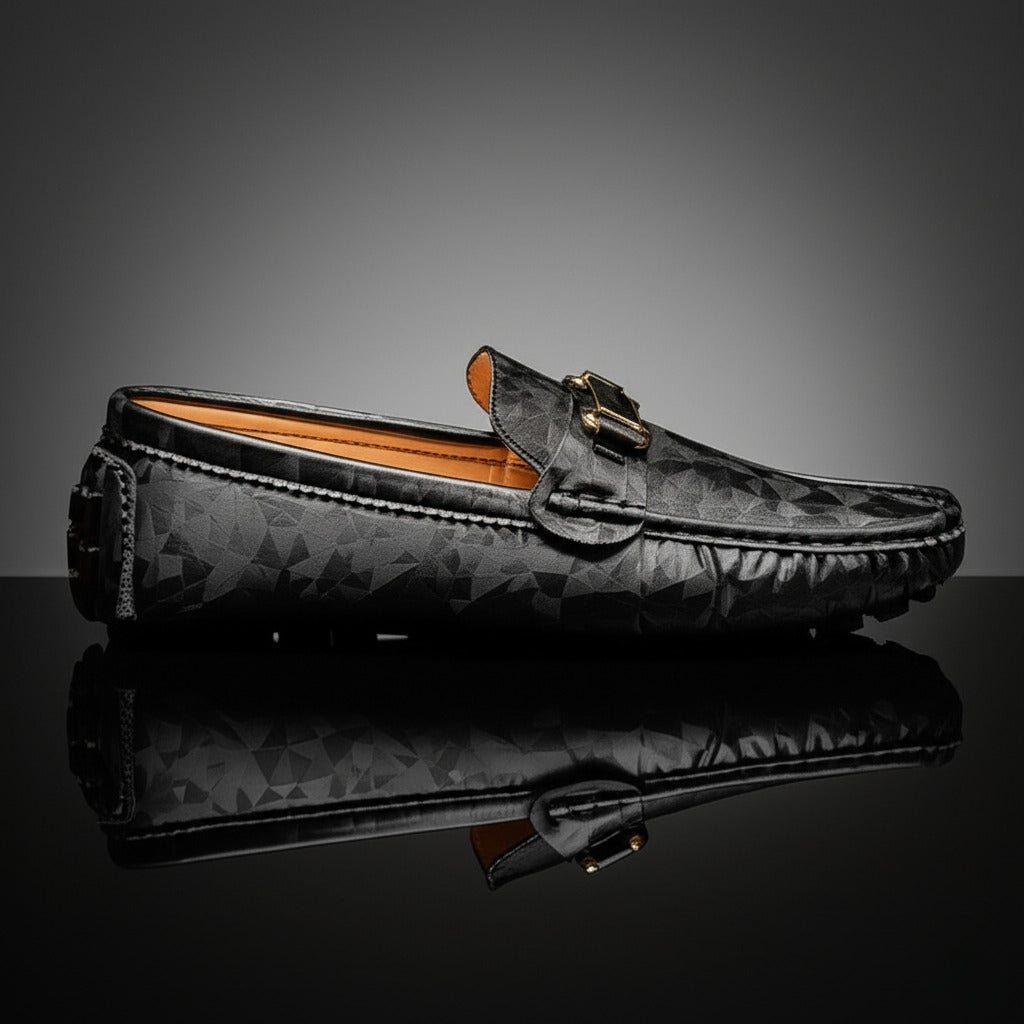 Geometric Leather Loafers | Slip-On Dress Shoe | Textured Finish