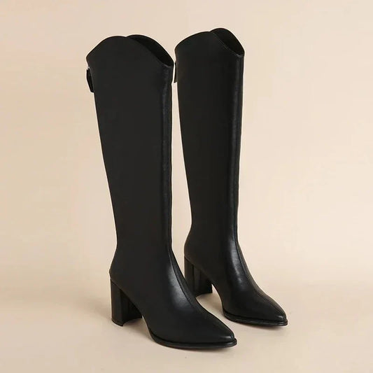 Structured Tall Knee Boots | High Block Heel | Sleek Minimalist Contour Fit