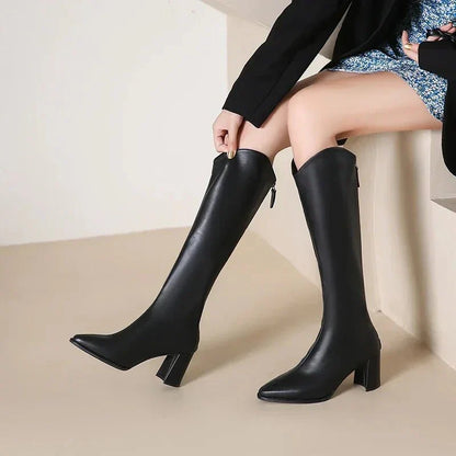 Structured Tall Knee Boots | High Block Heel | Sleek Minimalist Contour Fit