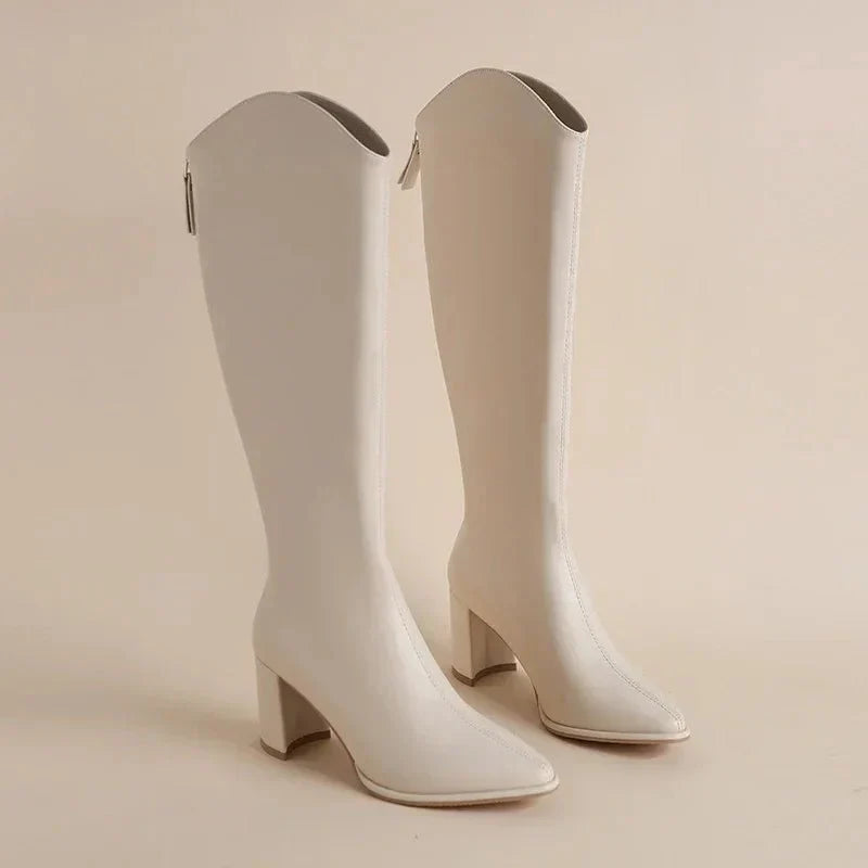 Structured Tall Knee Boots | High Block Heel | Sleek Minimalist Contour Fit
