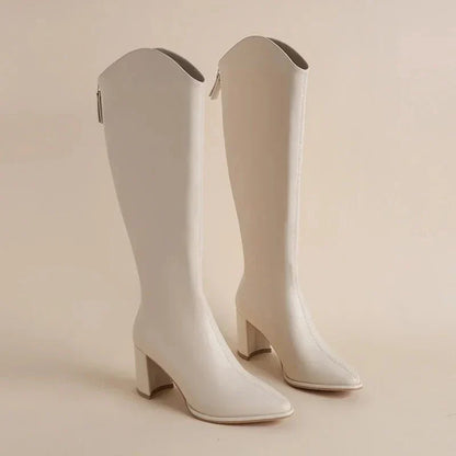 Structured Tall Knee Boots | High Block Heel | Sleek Minimalist Contour Fit