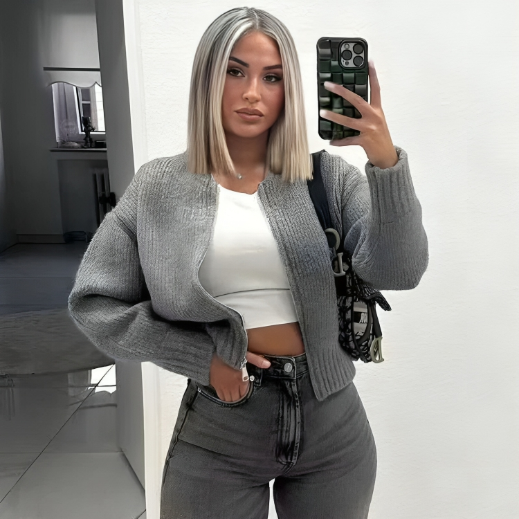 Chunky Knit Cropped Cardigan | Drop Shoulder Zip-Up Sweater | Casual Fall Layer Canada