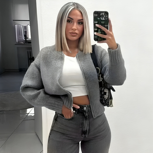 Chunky Knit Cropped Cardigan | Drop Shoulder Zip-Up Sweater | Casual Fall Layer Canada