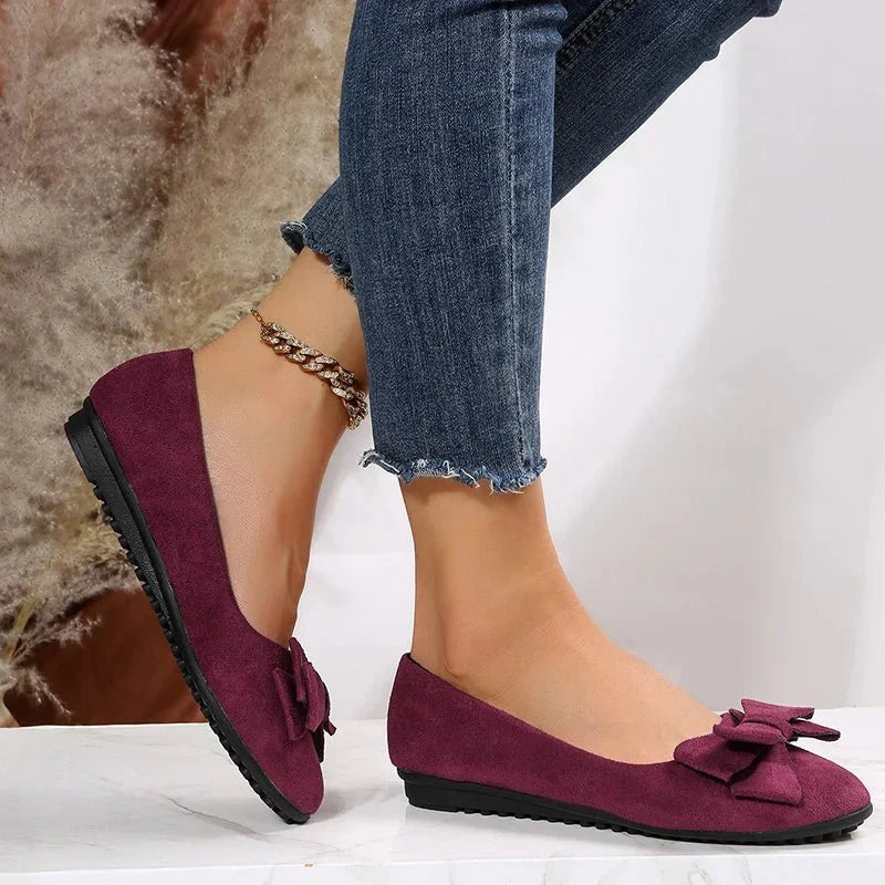 Bow Detail Ballet Flats | Faux Suede Slip-On | Lightweight Everyday Comfort