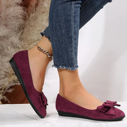 Bow Detail Ballet Flats | Faux Suede Slip-On | Lightweight Everyday Comfort