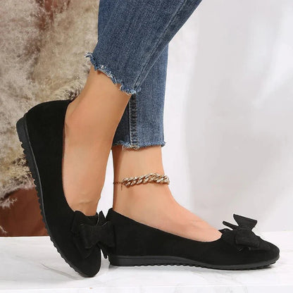 Bow Detail Ballet Flats | Faux Suede Slip-On | Lightweight Everyday Comfort