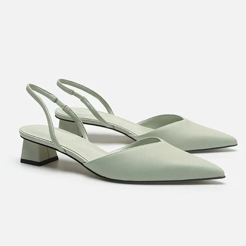 Slingback Heels | Pointed Toe Low Block Heel | Sleek Faux Leather Finish