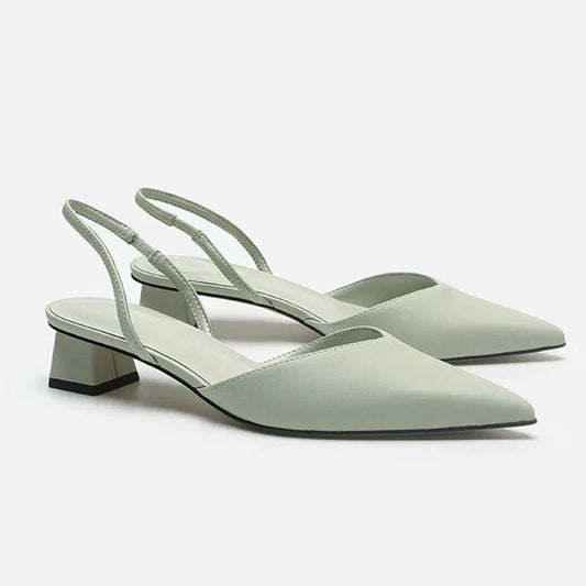 Slingback Heels | Pointed Toe Low Block Heel | Sleek Faux Leather Finish