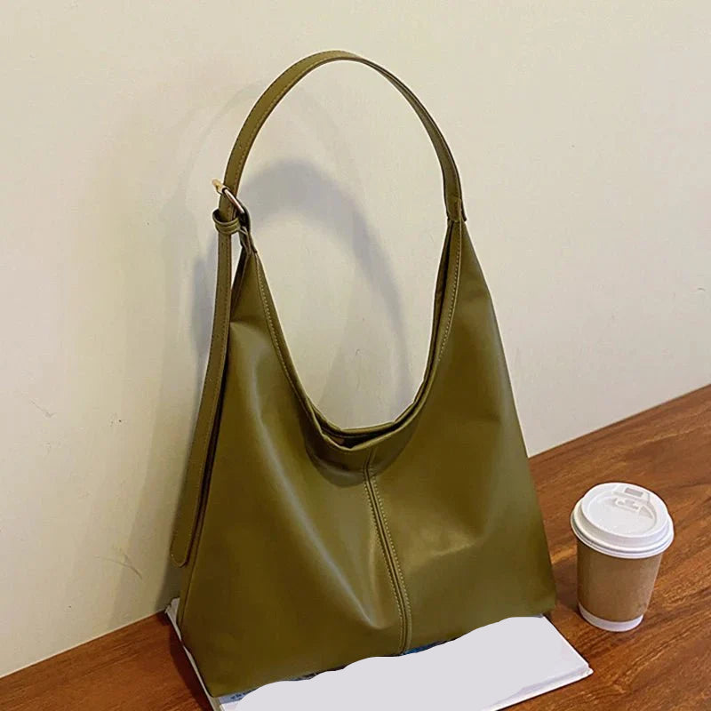 Minimalist Hobo Shoulder Bag | Soft PU Leather & Wide Strap | Slouchy Everyday Carry