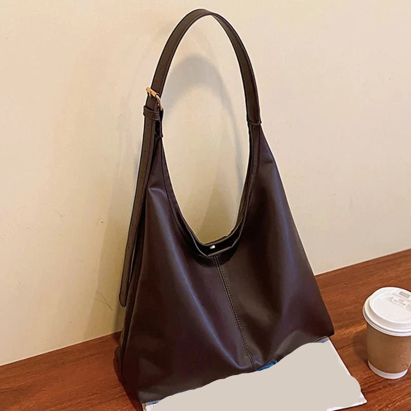 Minimalist Hobo Shoulder Bag | Soft PU Leather & Wide Strap | Slouchy Everyday Carry