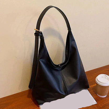 Minimalist Hobo Shoulder Bag | Soft PU Leather & Wide Strap | Slouchy Everyday Carry