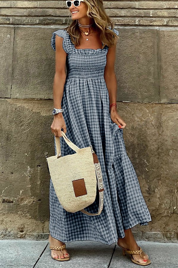 Gingham Smocked Maxi Dress | Ruffle Straps | Summer Picnic Style