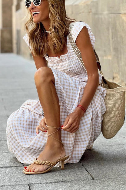 Gingham Smocked Maxi Dress | Ruffle Straps | Summer Picnic Style