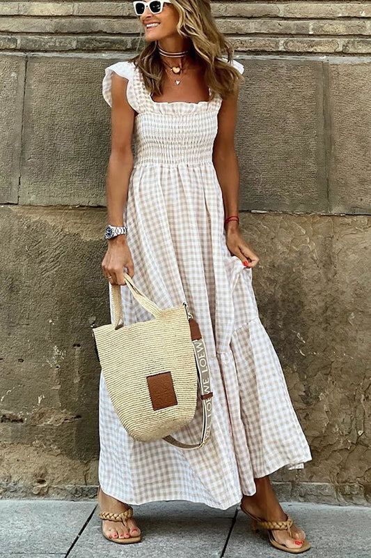 Gingham Smocked Maxi Dress | Ruffle Straps | Summer Picnic Style