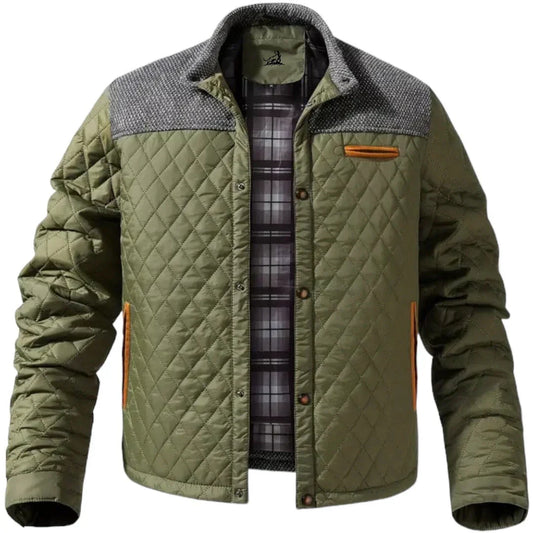 Men’s Quilted Utility Jacket | Mixed Fabric Panels | Fall Layering Essential