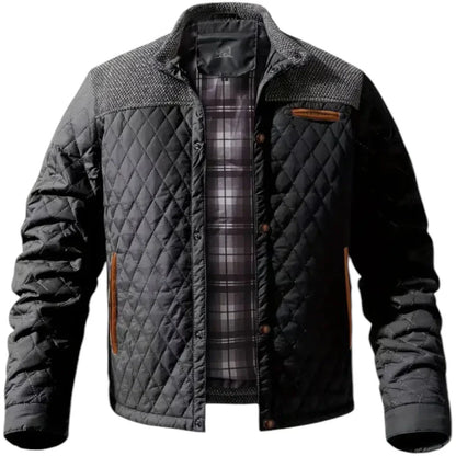 Men’s Quilted Utility Jacket | Mixed Fabric Panels | Fall Layering Essential