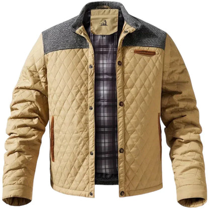 Men’s Quilted Utility Jacket | Mixed Fabric Panels | Fall Layering Essential