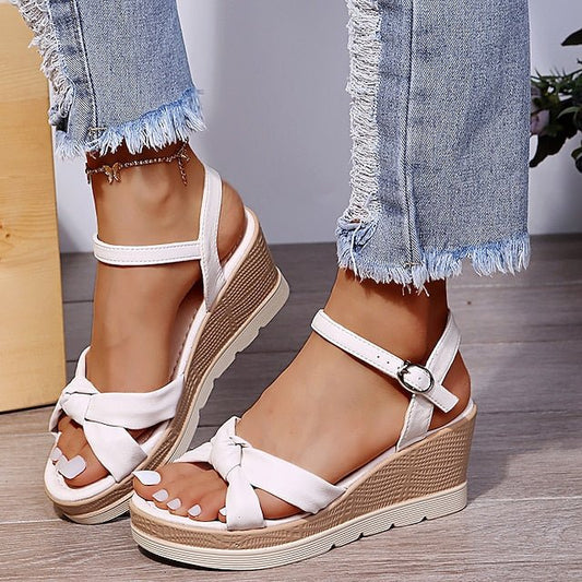 Knot Strap Wedge Sandals | Textured Sole | Summer Slip-On Comfort