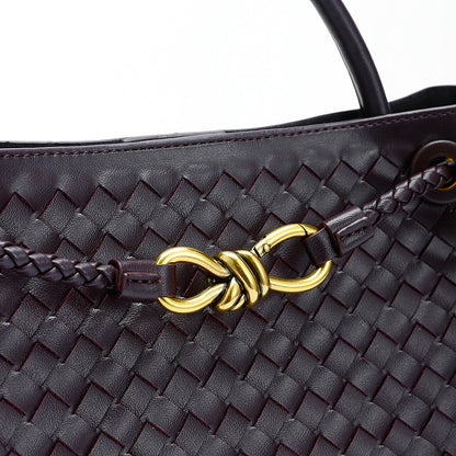 Woven Leather-Look Tote Bag | Gold Knot Detail | Structured Everyday Handbag