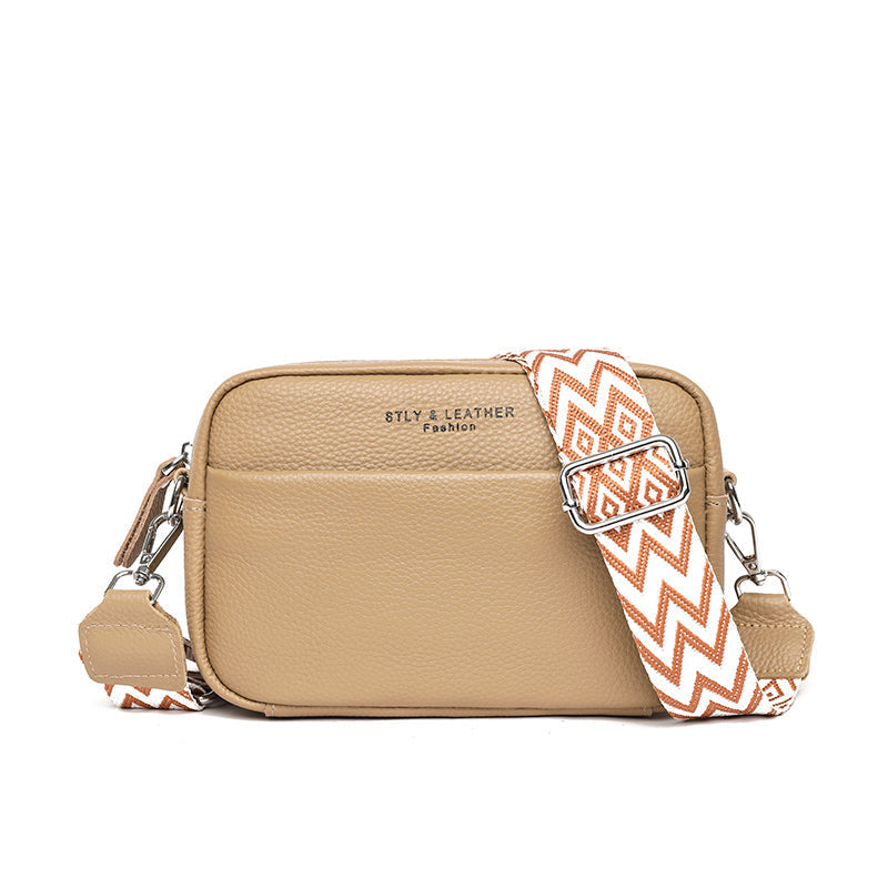 Pebbled Camera Crossbody Bag | Adjustable Patterned Strap | Compact Everyday Handbag