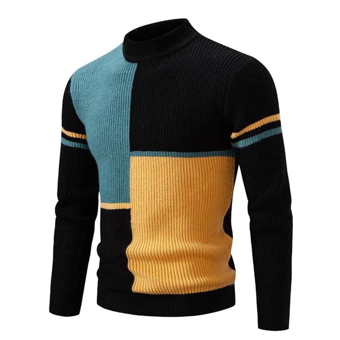 Men’s Colourblock Ribbed Sweater | Bold Knit Pullover with High Neck