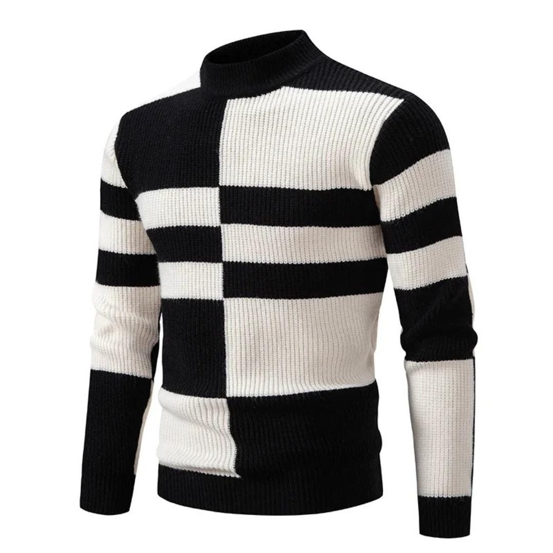 Men’s Colourblock Ribbed Sweater | Bold Knit Pullover with High Neck
