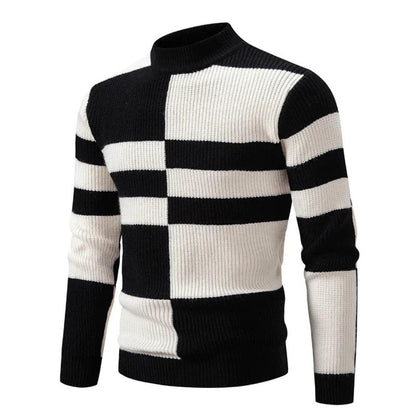 Men’s Colourblock Ribbed Sweater | Bold Knit Pullover with High Neck