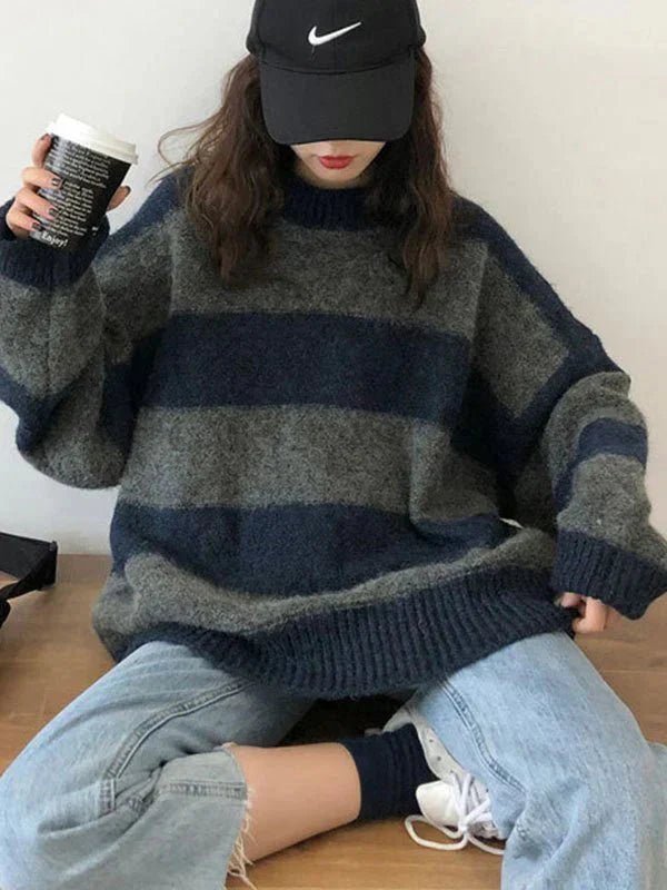 Oversized Striped Knit Sweater | Relaxed Fit | Soft Acrylic Blend | Casual Streetwear