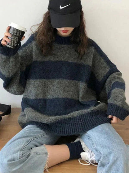 Oversized Striped Knit Sweater | Relaxed Fit | Soft Acrylic Blend | Casual Streetwear
