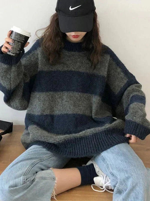 Oversized Striped Knit Sweater | Relaxed Fit | Soft Acrylic Blend | Casual Streetwear