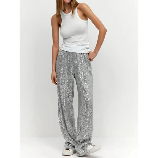 Sequin Wide-Leg Pants | High-Waisted Glam Fit | Evening Party Trousers
