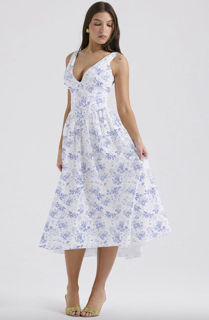 Floral Corset Sundress | Fit & Flare Silhouette with Sweetheart Neckline | Summer Garden Dress