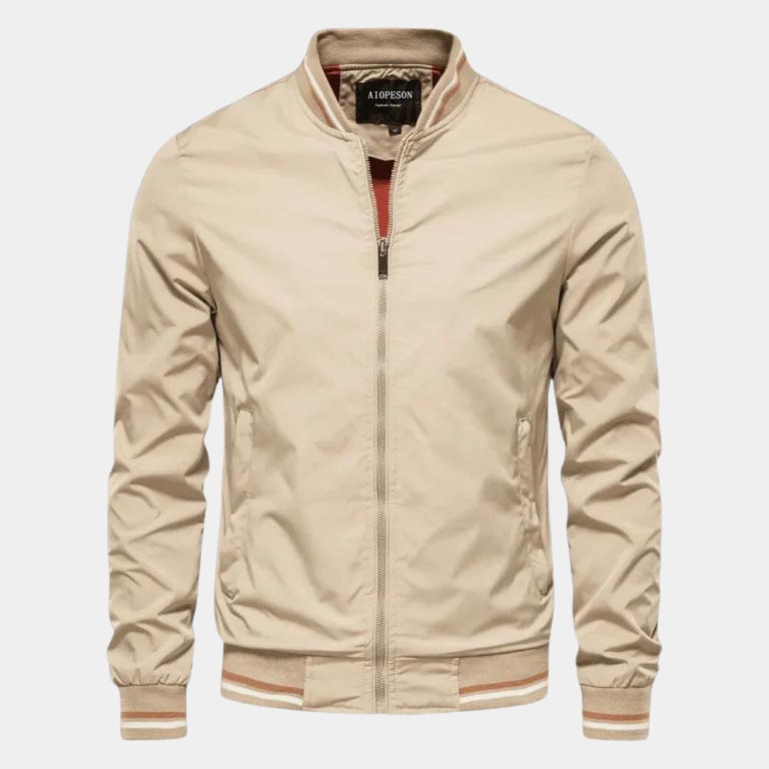 Men’s Lightweight Striped Bomber Jacket | Ribbed Trim Zip-Up | Casual Spring-Fall Layer