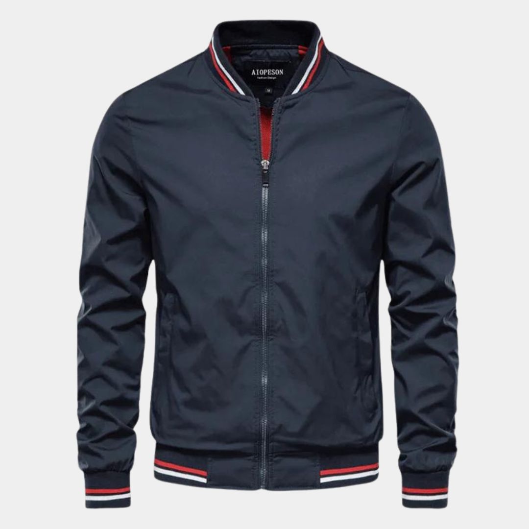 Men’s Lightweight Striped Bomber Jacket | Ribbed Trim Zip-Up | Casual Spring-Fall Layer