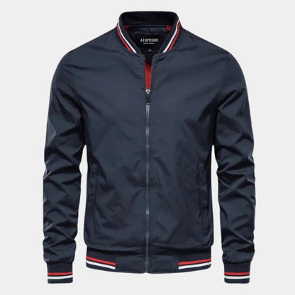 Men’s Lightweight Striped Bomber Jacket | Ribbed Trim Zip-Up | Casual Spring-Fall Layer