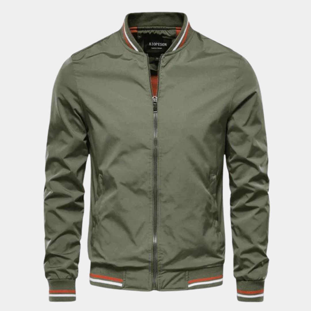 Men’s Lightweight Striped Bomber Jacket | Ribbed Trim Zip-Up | Casual Spring-Fall Layer