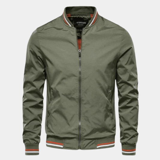 Men’s Lightweight Striped Bomber Jacket | Ribbed Trim Zip-Up | Casual Spring-Fall Layer