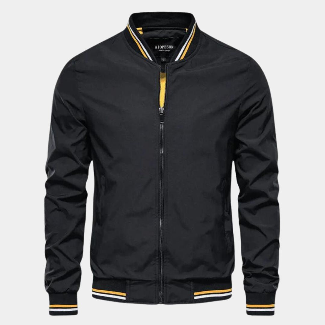 Men’s Lightweight Striped Bomber Jacket | Ribbed Trim Zip-Up | Casual Spring-Fall Layer