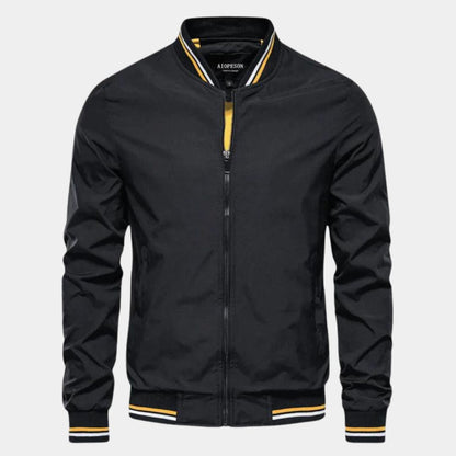 Men’s Lightweight Striped Bomber Jacket | Ribbed Trim Zip-Up | Casual Spring-Fall Layer