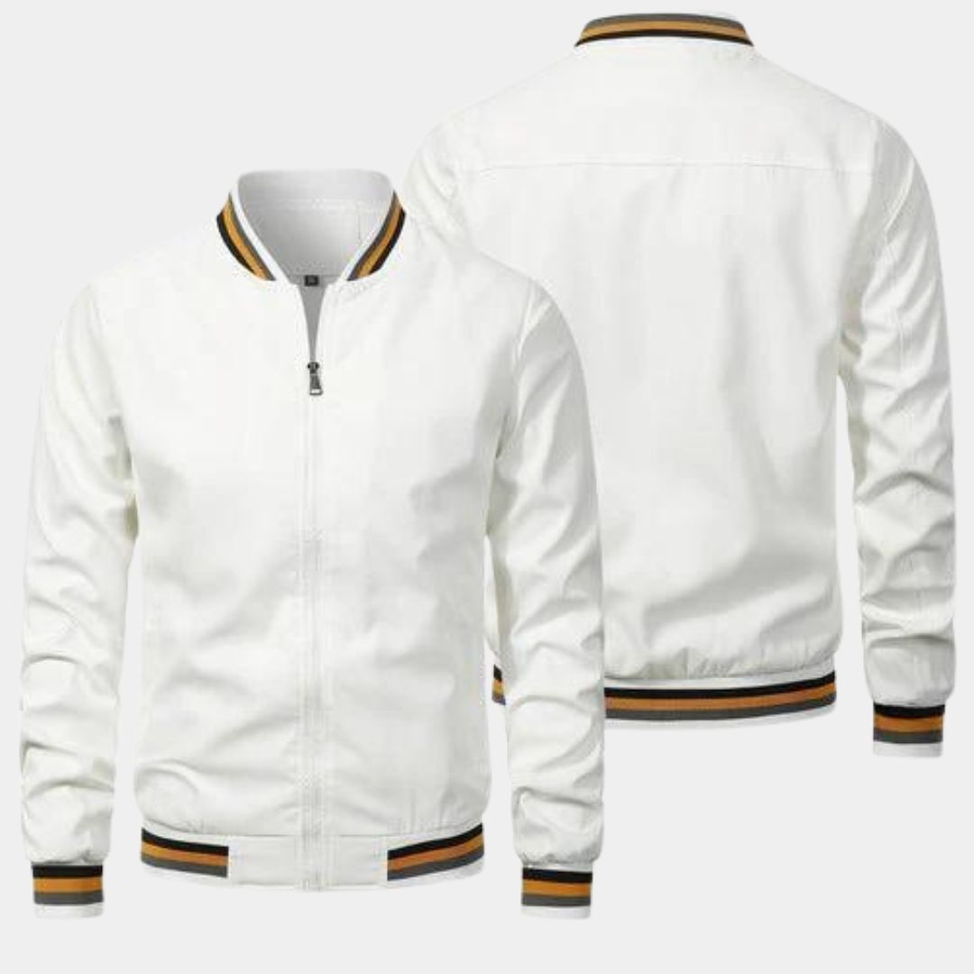 Men’s Lightweight Striped Bomber Jacket | Ribbed Trim Zip-Up | Casual Spring-Fall Layer