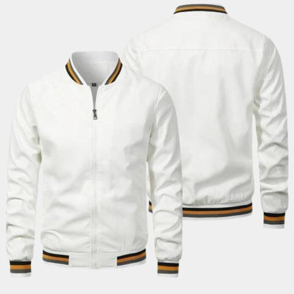 Men’s Lightweight Striped Bomber Jacket | Ribbed Trim Zip-Up | Casual Spring-Fall Layer