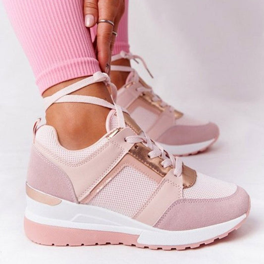 Elevated Mesh Wedge Sneakers | Lace-Up Platform | Colourblock Street Style