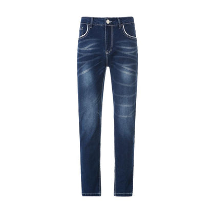 Men’s Distressed Slim Fit Jeans | Classic 5-Pocket Denim | Mid-Wash Blue
