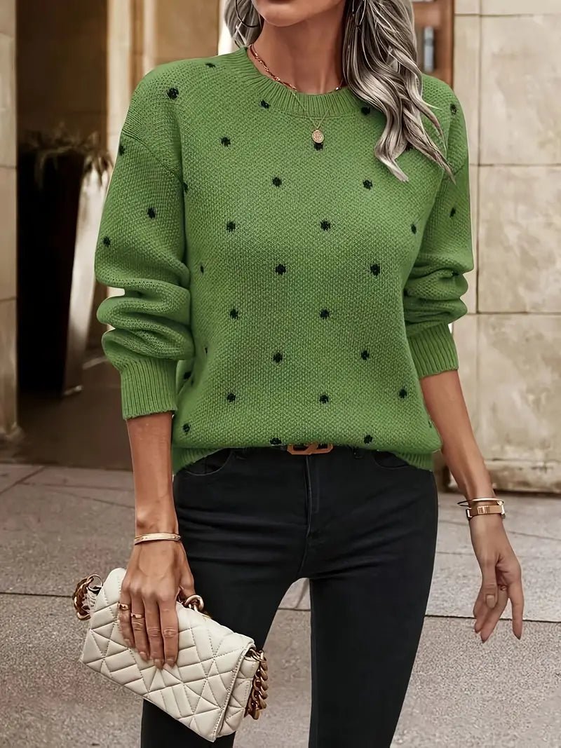 Polka Dot Knit Sweater | Playful Pattern | Soft Acrylic Blend | Chic Everyday Wear