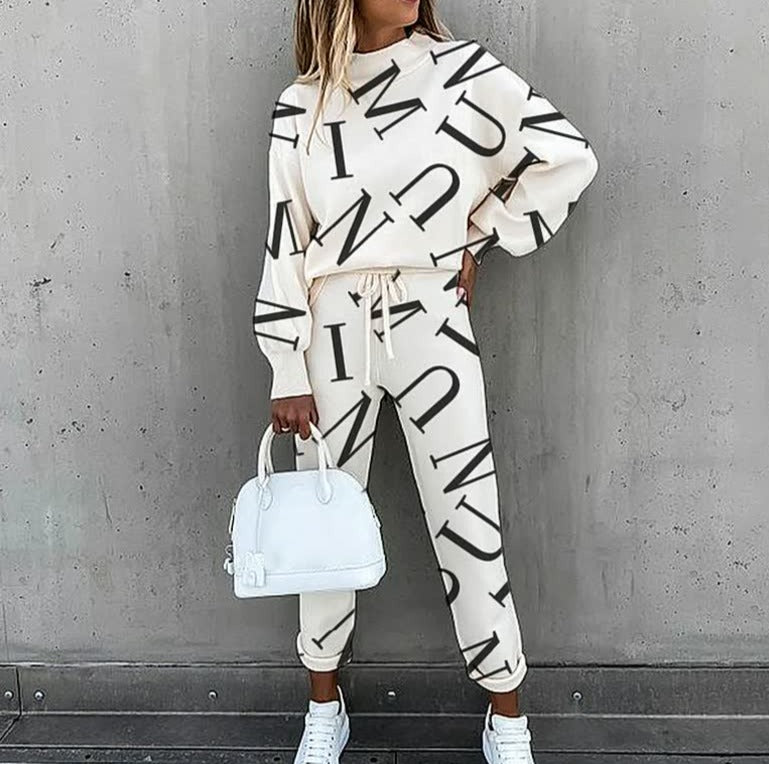 Women's Printed Lounge Set | Oversized Sweatshirt and Jogger Pants | Casual Co-ord for Everyday Wear
