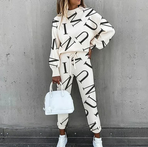 Women's Printed Lounge Set | Oversized Sweatshirt and Jogger Pants | Casual Co-ord for Everyday Wear